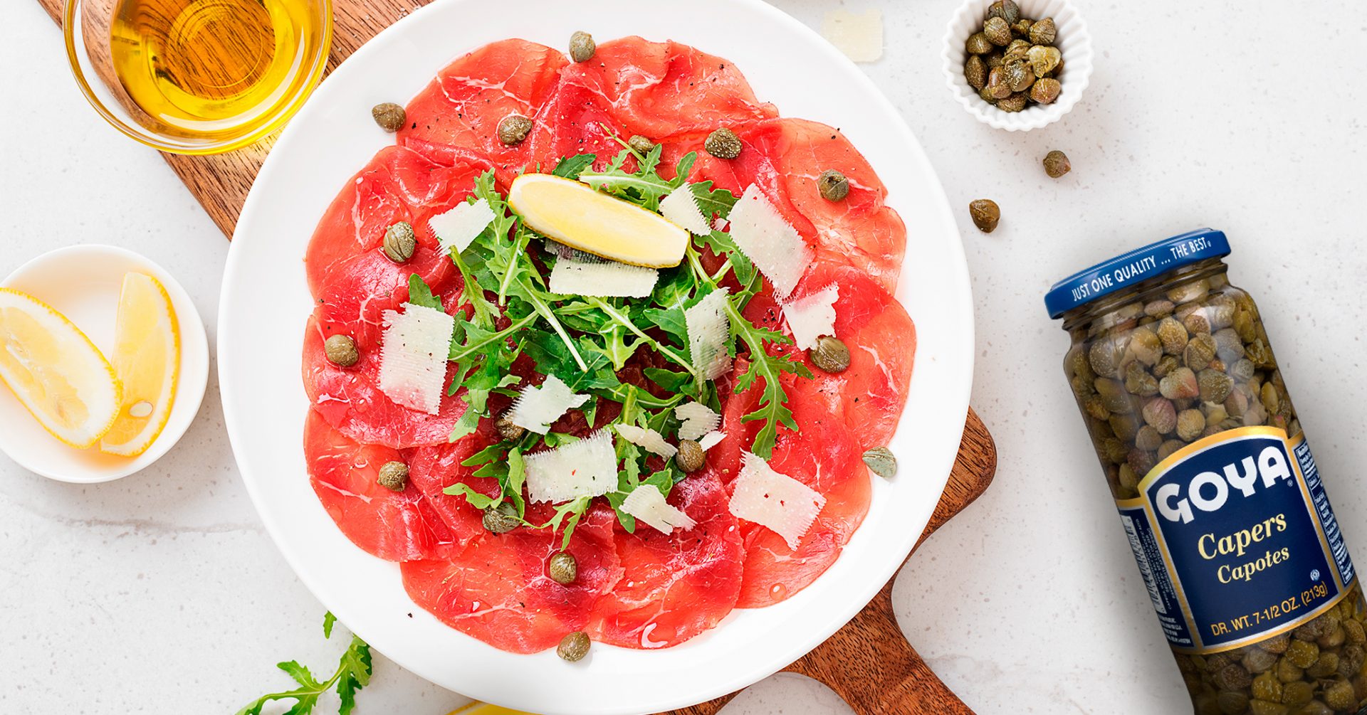 Recipe for beef carpaccio with capers and parmesan cheese